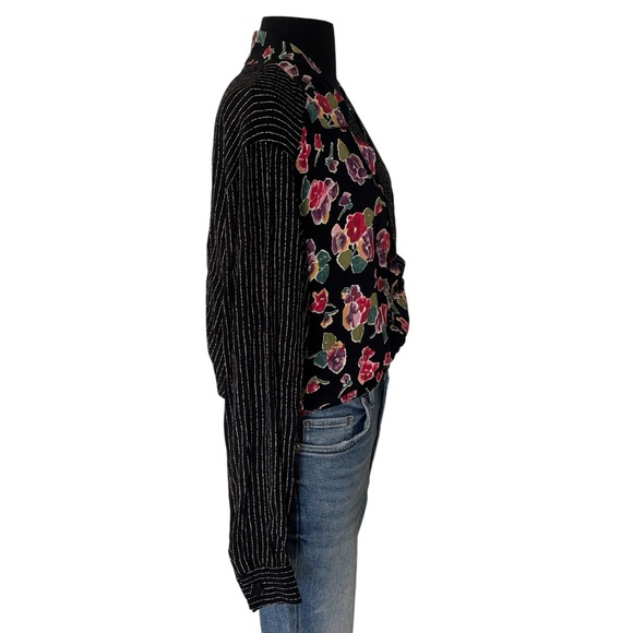 Vintage black floral striped blouse 6 - Picture 4 of 14